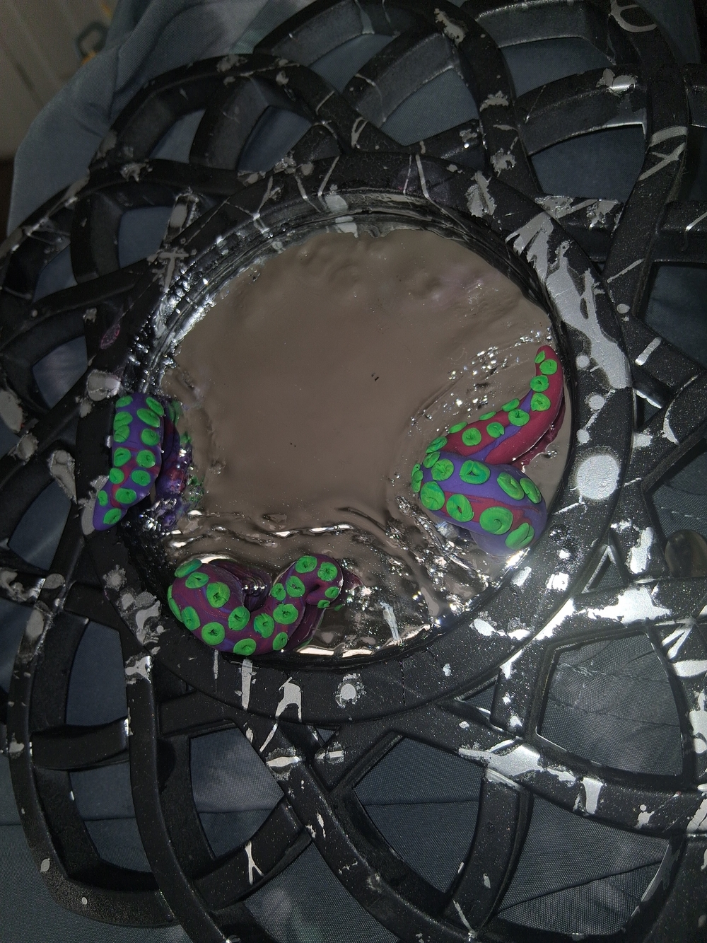 Black Decorative Mixed Media Wall Mirror With Octopus Tenticles Escaping - Picture 8 of 11